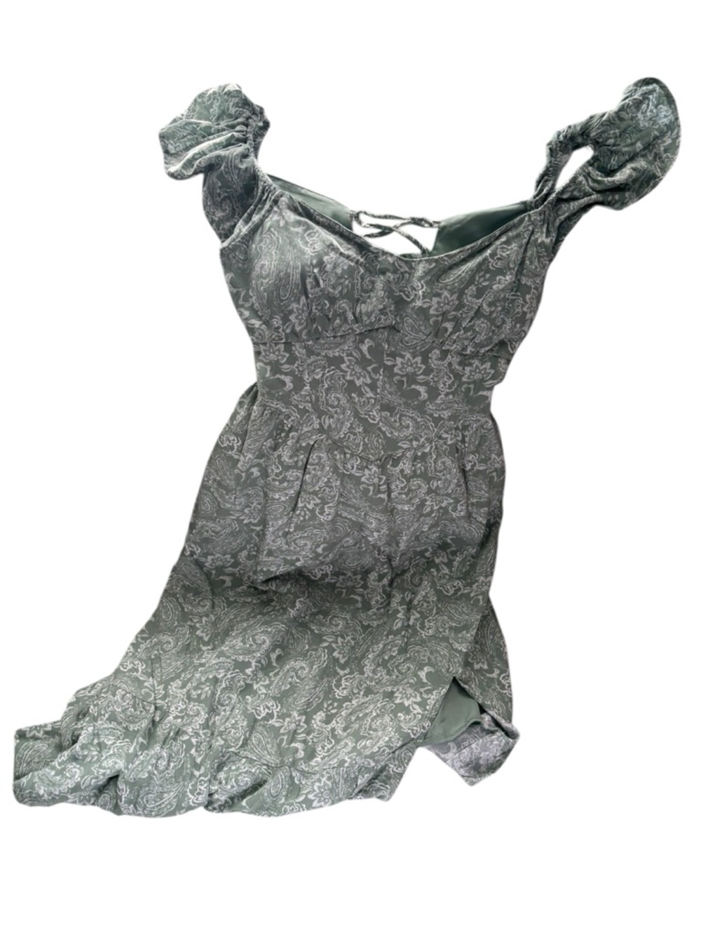 Hollister Sage Green Paisley Ruffle-Strap Maxi Dress - Picture 3 of 5
